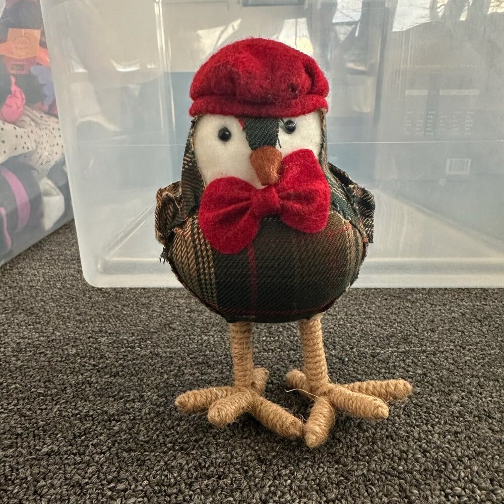 RARE 2015 Target Bird Featherly Friends Green Plaid Bird w/ Red Beret and Bowtie